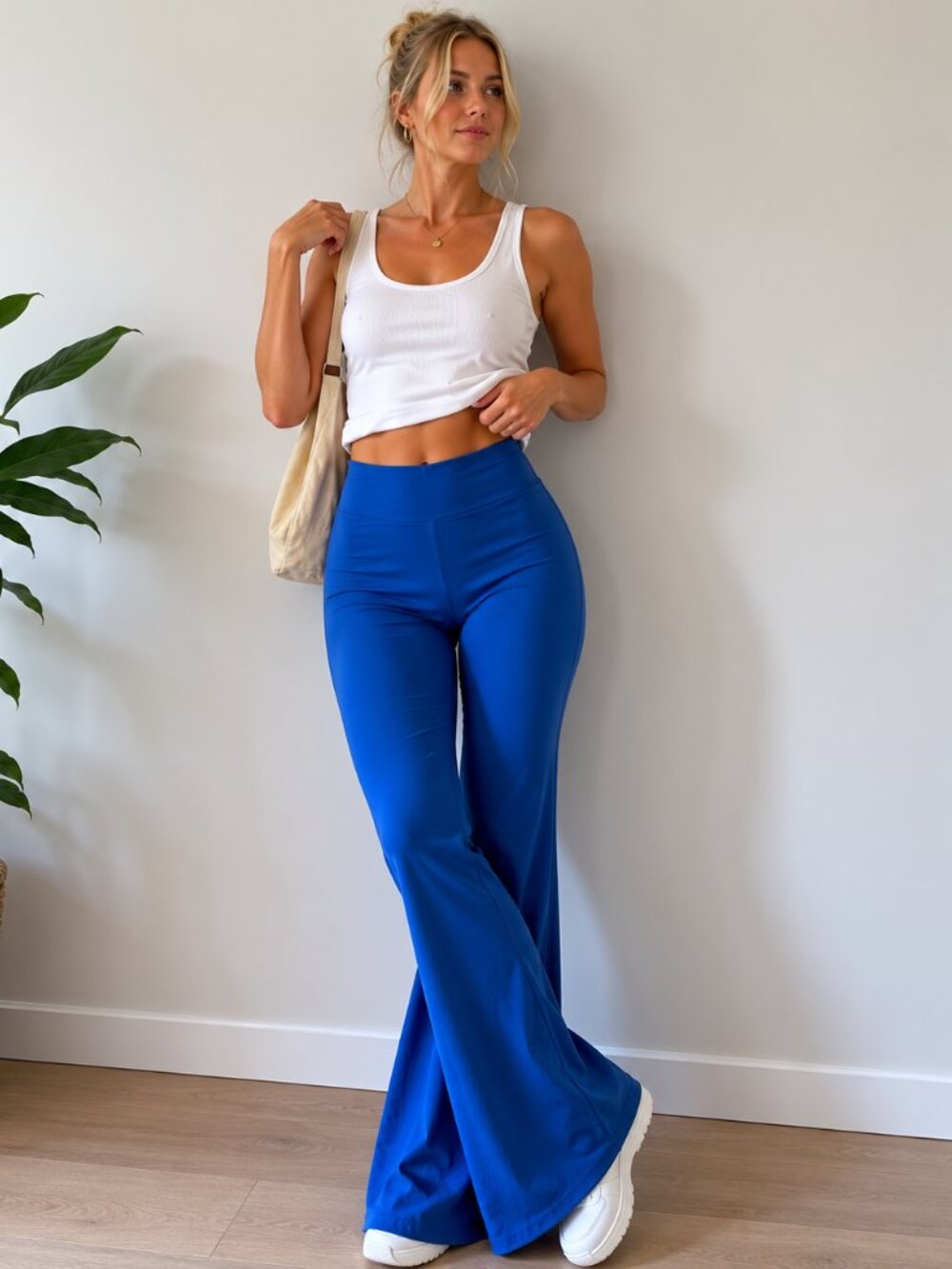 Halara Blue Flare Yoga Pants Women's L High Waisted Stretch Bootcut Leggings - Picture 2 of 8